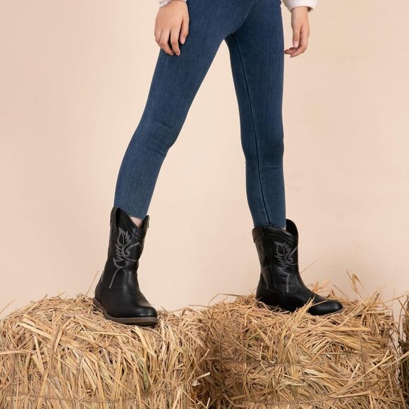 Blikcon Girls Glitter Cowgirl Boots Western Mid-Calf Riding Shoes (All Kids) - Picture 5 of 7